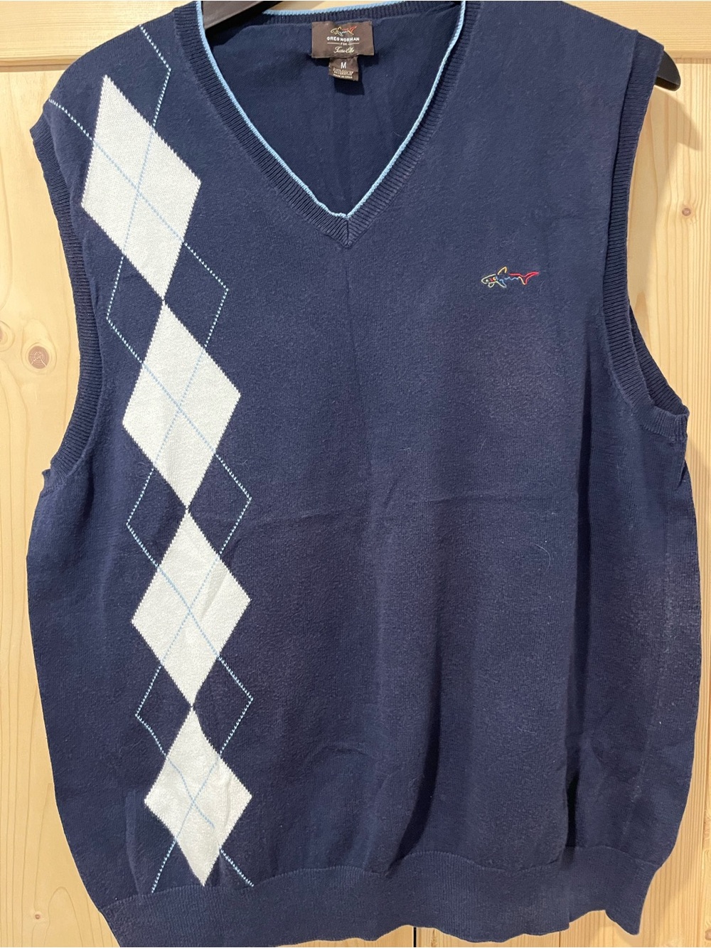Greg Norman Collection For Tasso Elba Navy V-Neck Argyle Sweater ⛳️🦈 Medium